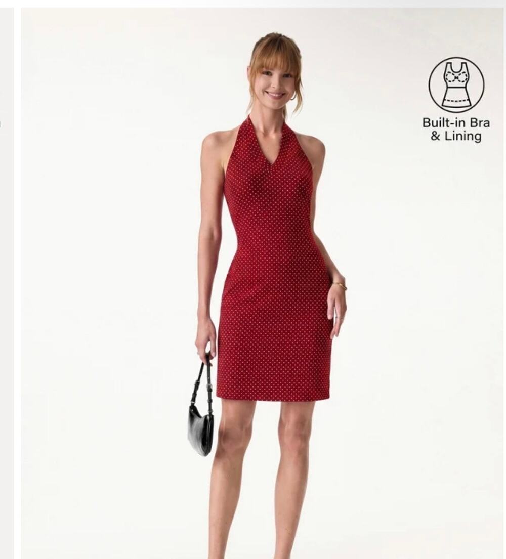 OGL Move Halter Dress Red Criss Cross Built-In Bra Activewear Women Size M New